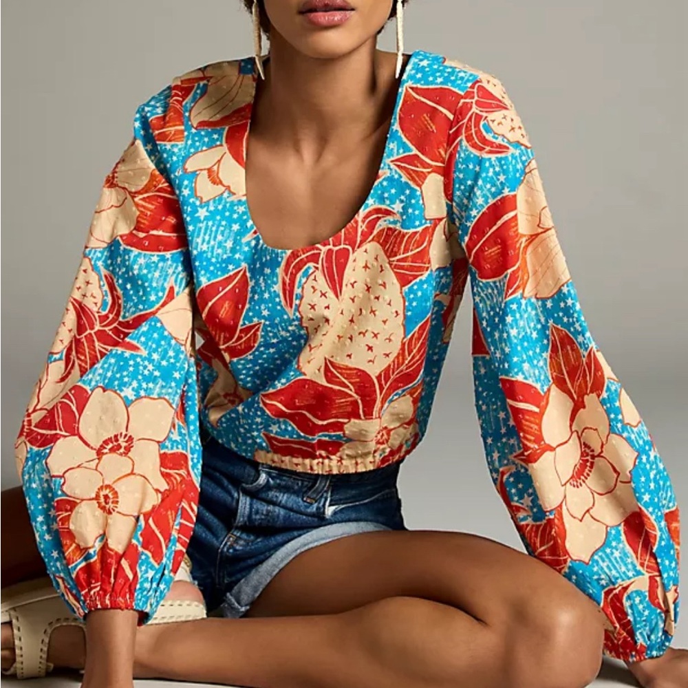 NWT FARM Rio Puff-sleeve bubble blouse for Anthropologie, size XL extra large